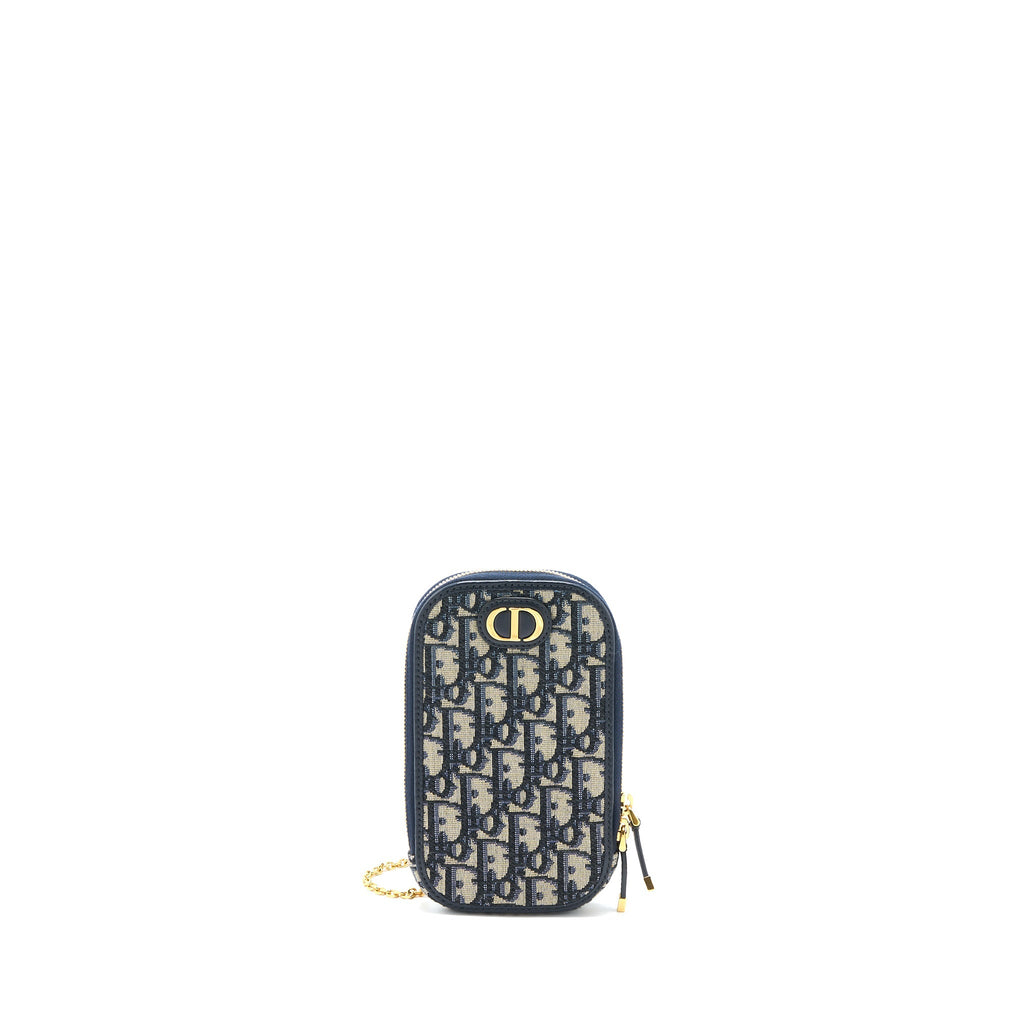 DIOR MONTAIGNE PHONE HOLDER OBLIQUE JACQUARD CANVAS BLUE GHW