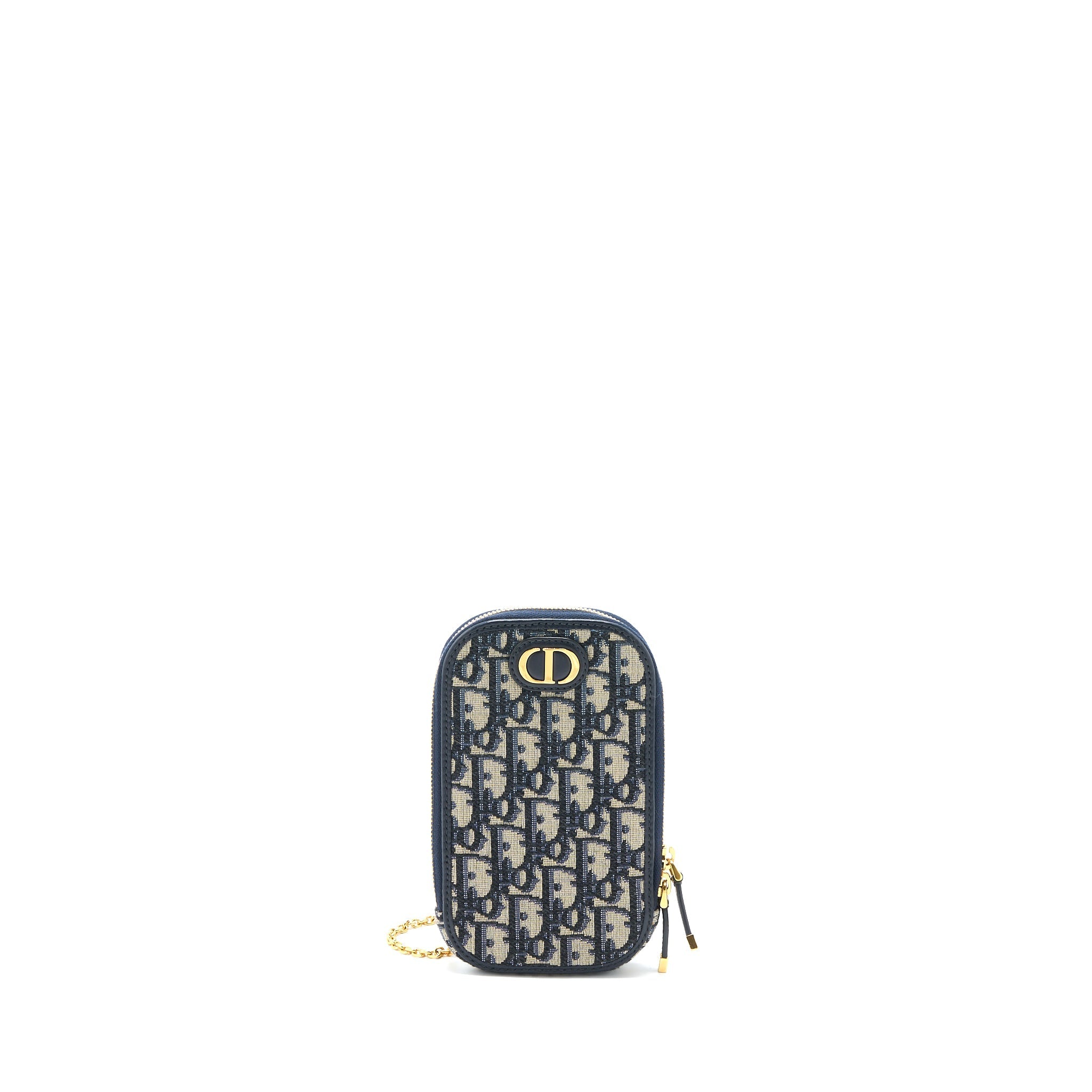 DIOR MONTAIGNE PHONE HOLDER OBLIQUE JACQUARD CANVAS BLUE GHW