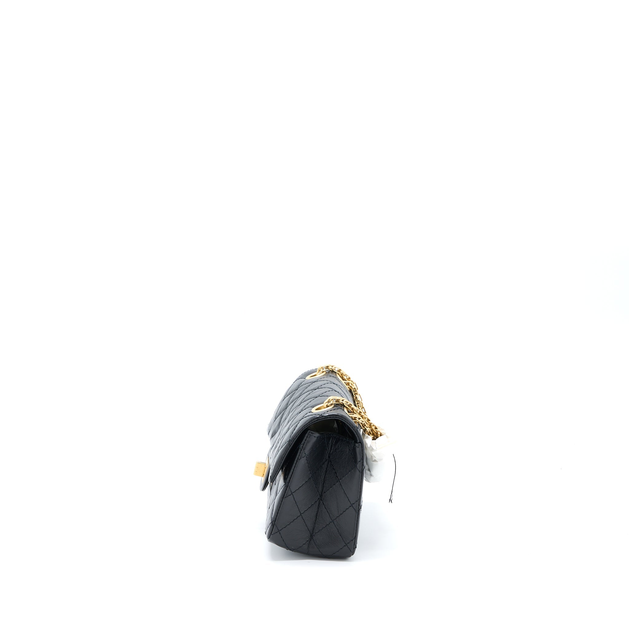 CHANEL MINI 2.55 REISSUE FLAP BAG AGED CALFSKIN BLACK BRUSHED GHW (MICROCHIP)
