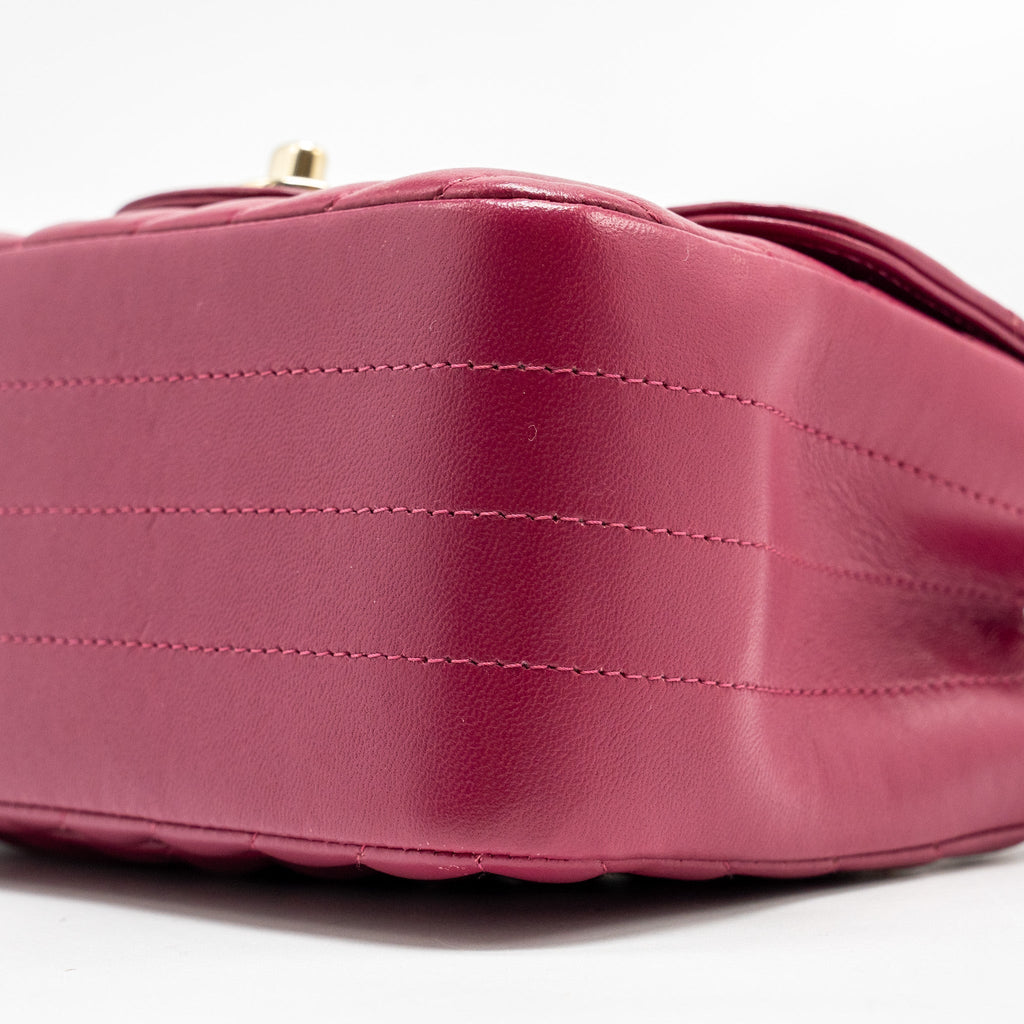 CHANEL MINI SQUARE CHEVRON LAMBSKIN RASPBERRY RED LGHW