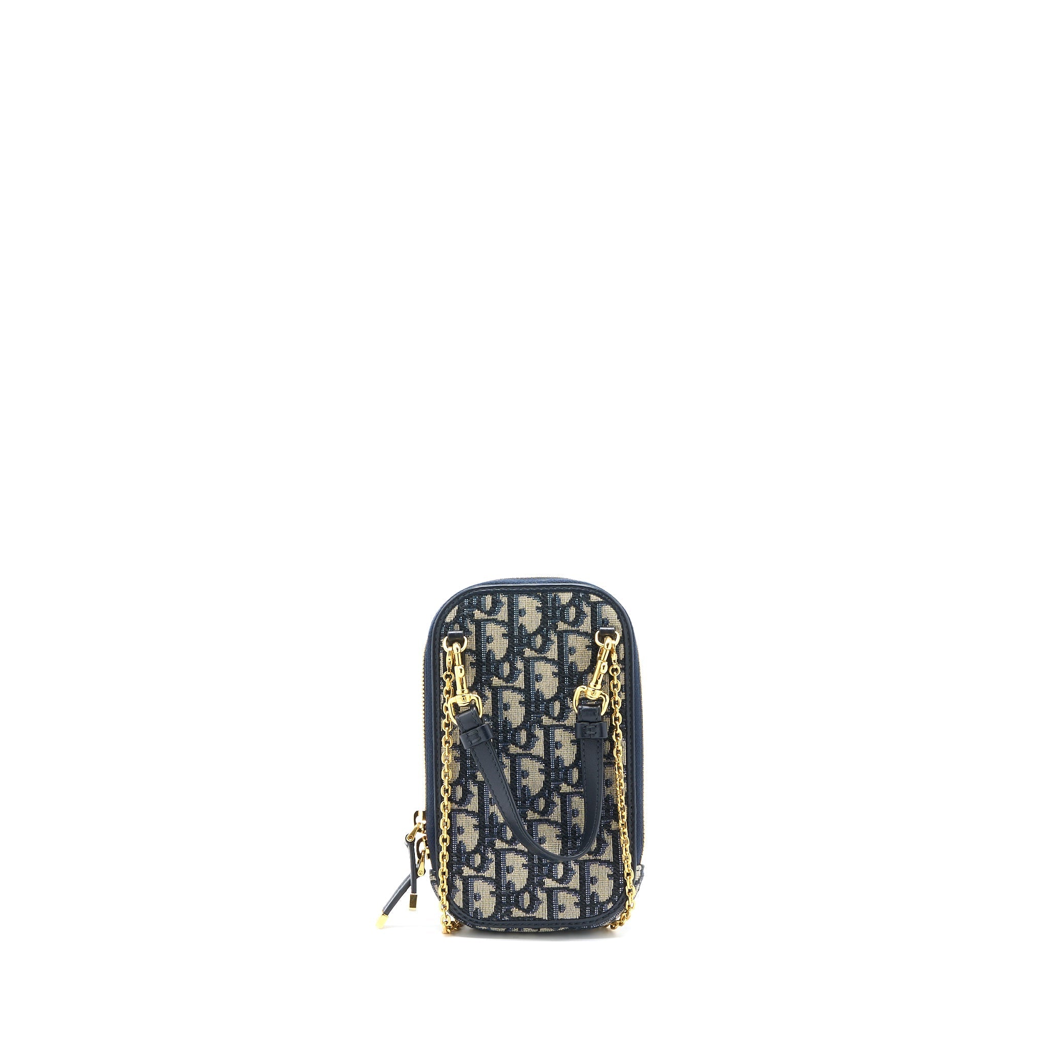 DIOR MONTAIGNE PHONE HOLDER OBLIQUE JACQUARD CANVAS BLUE GHW