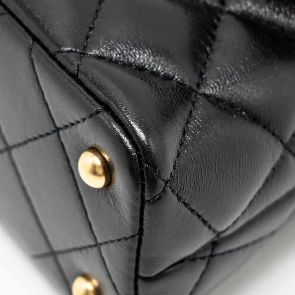 CHANEL 25P TOP HANDLE FLAP BAG SHINY LAMBSKIN BLACK GHW(MICROCHIP)