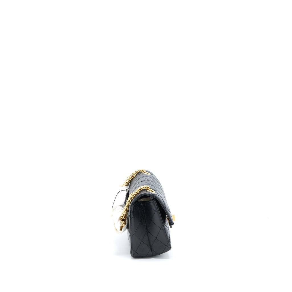 CHANEL MINI 2.55 REISSUE FLAP BAG AGED CALFSKIN BLACK BRUSHED GHW (MICROCHIP)