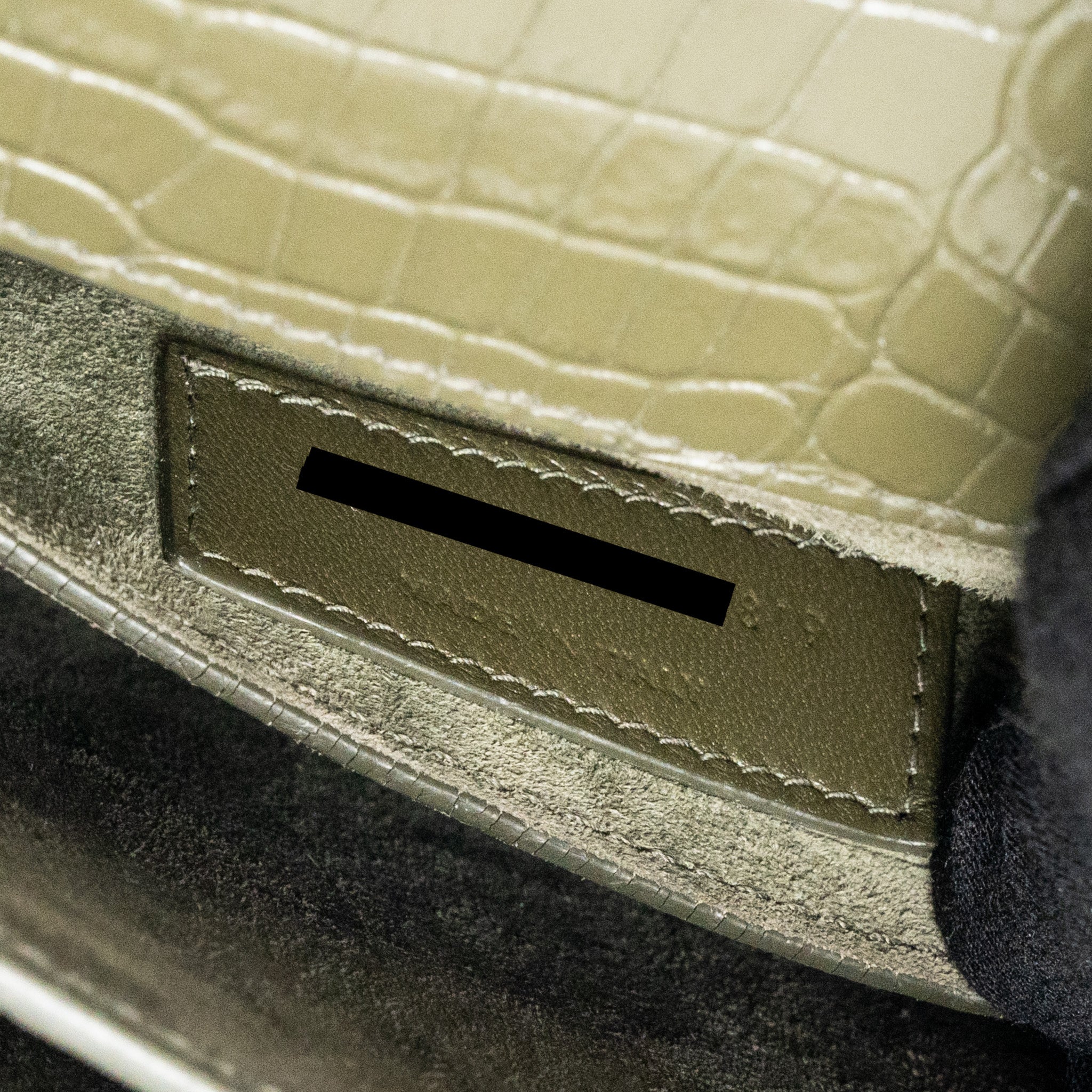 SAINT LAURENT/YSL SUNSET BAG CROC-EMBOSSED CALFSKIN KHAKI SHW