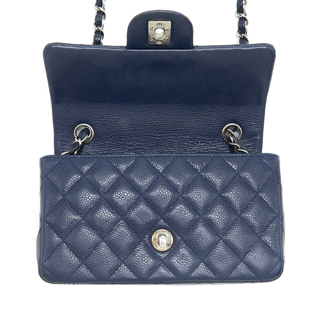 CHANEL CLASSIC MINI RECTANGULAR FLAP BAG CAVIAR NAVY SHW