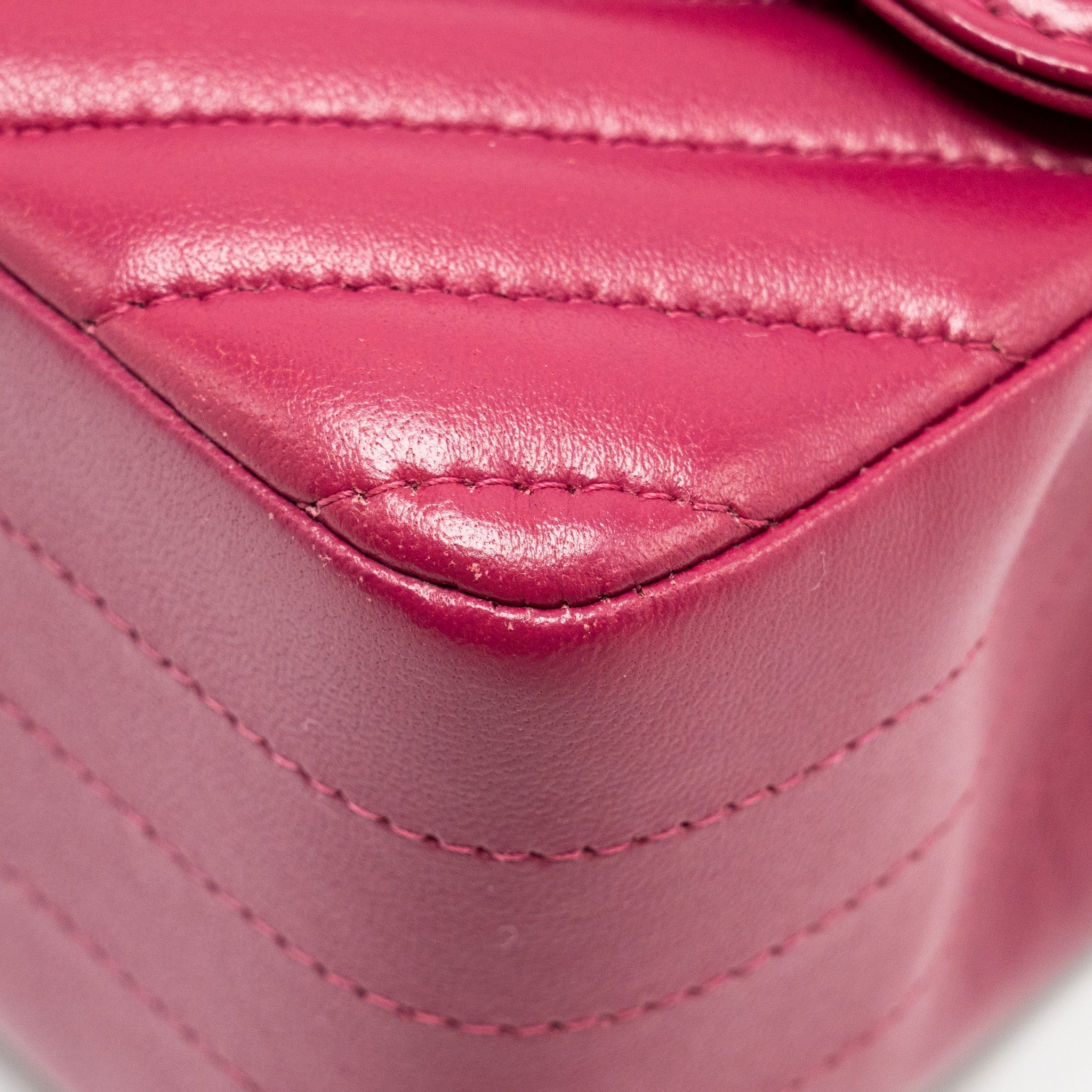 CHANEL MINI SQUARE CHEVRON LAMBSKIN RASPBERRY RED LGHW