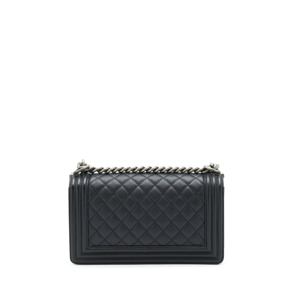 CHANEL MEDIUM BOY BAG CAVIAR BLACK WITH RUTHENIUM SLIVER HARDWARE
