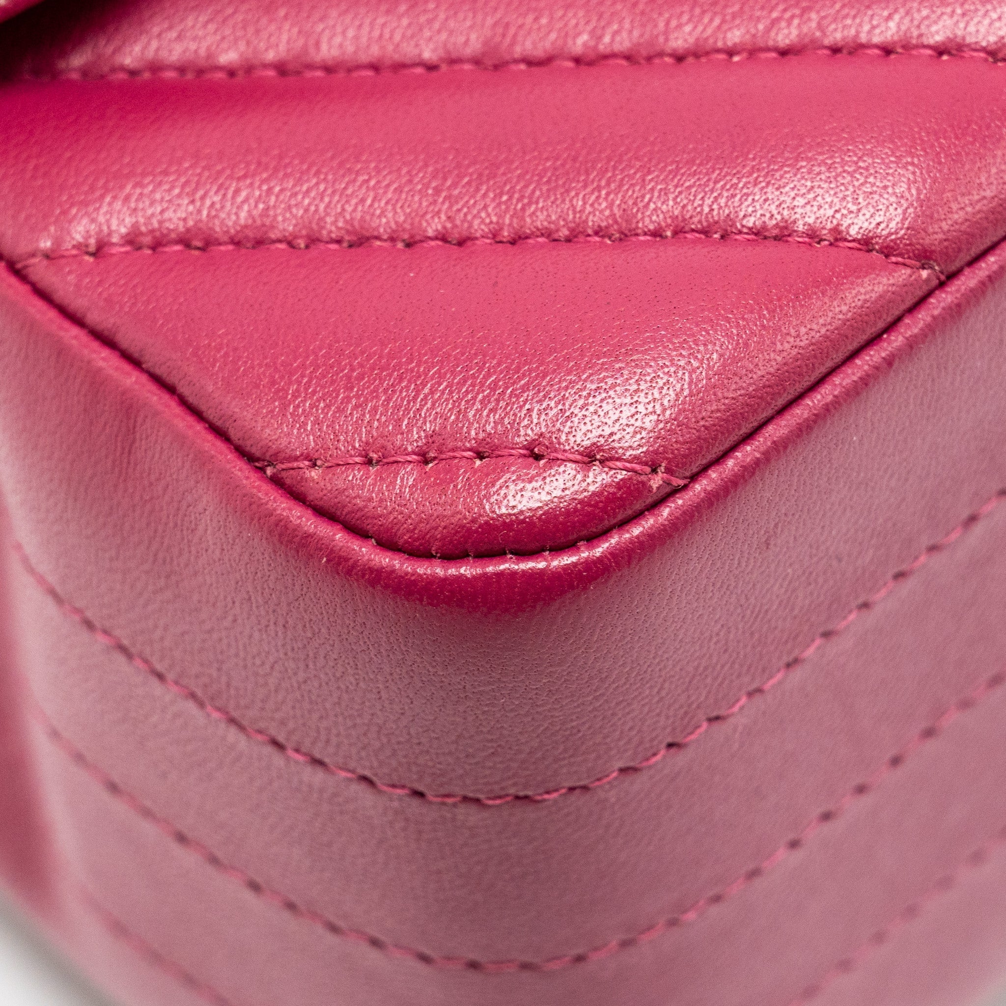 CHANEL MINI SQUARE CHEVRON LAMBSKIN RASPBERRY RED LGHW