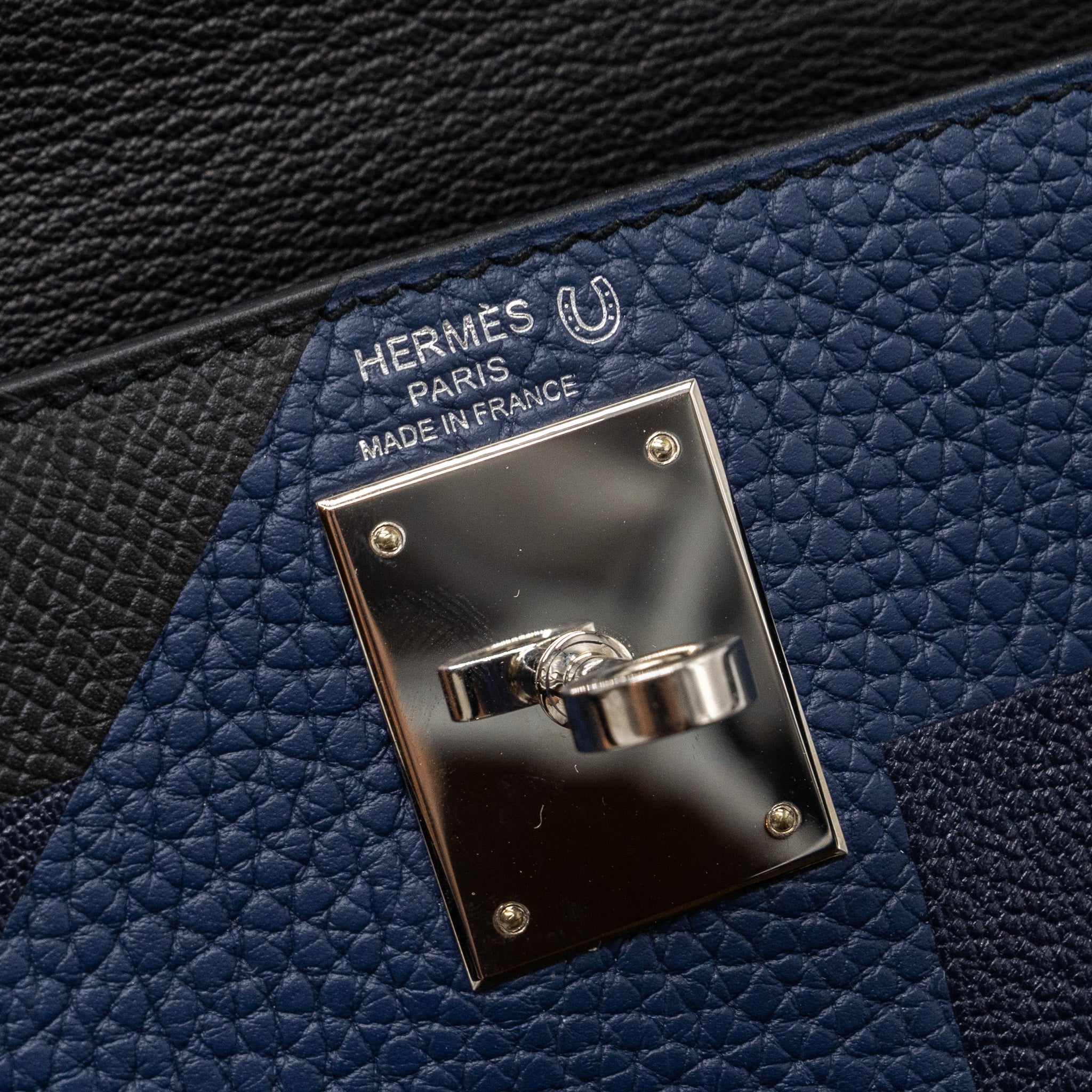 HERMES KELLY 28 LETTER C SPECIAL ORDER EPSOM/TOGO/CHÈVRE MYSORE BLACK/BLUE SHW