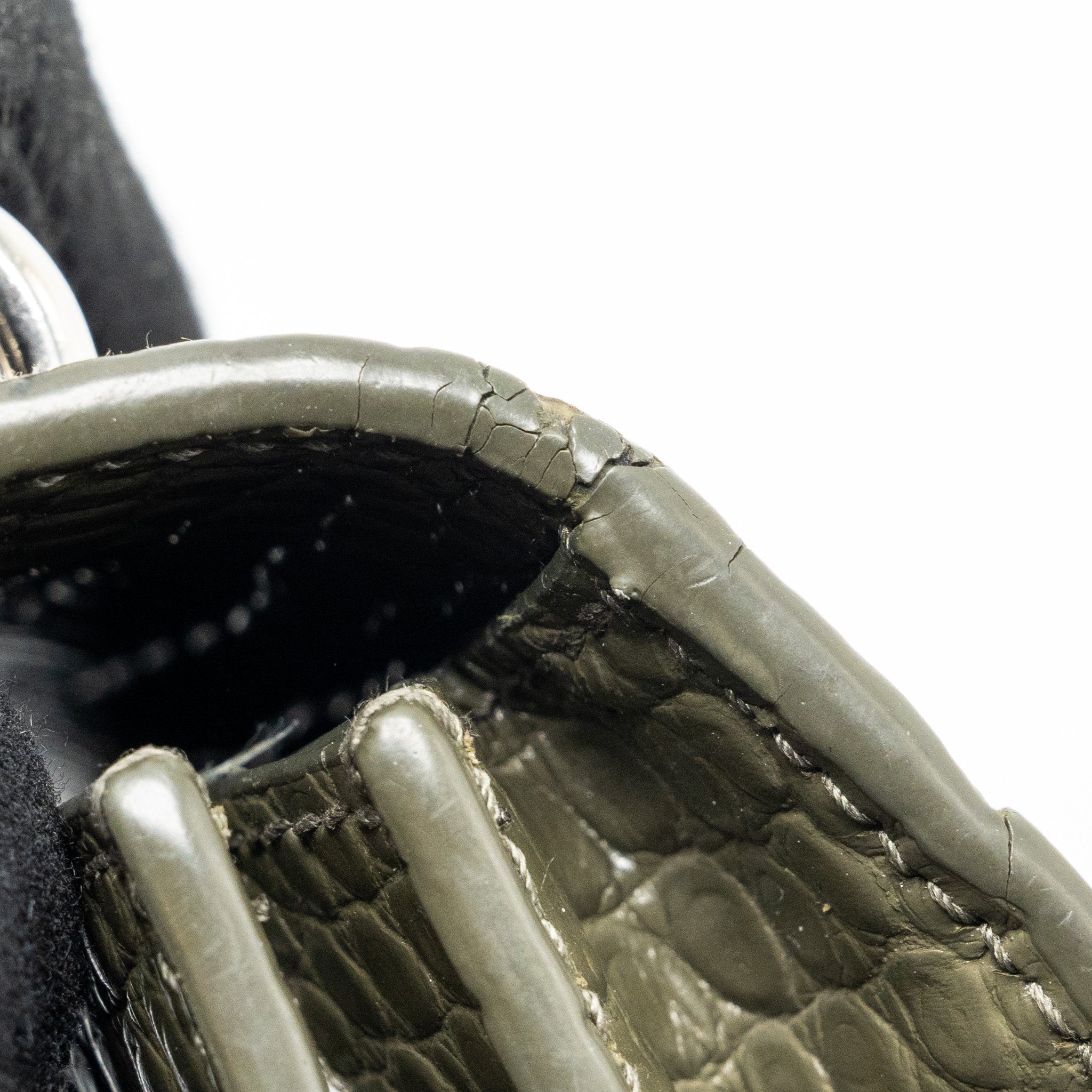 SAINT LAURENT/YSL SUNSET BAG CROC-EMBOSSED CALFSKIN KHAKI SHW