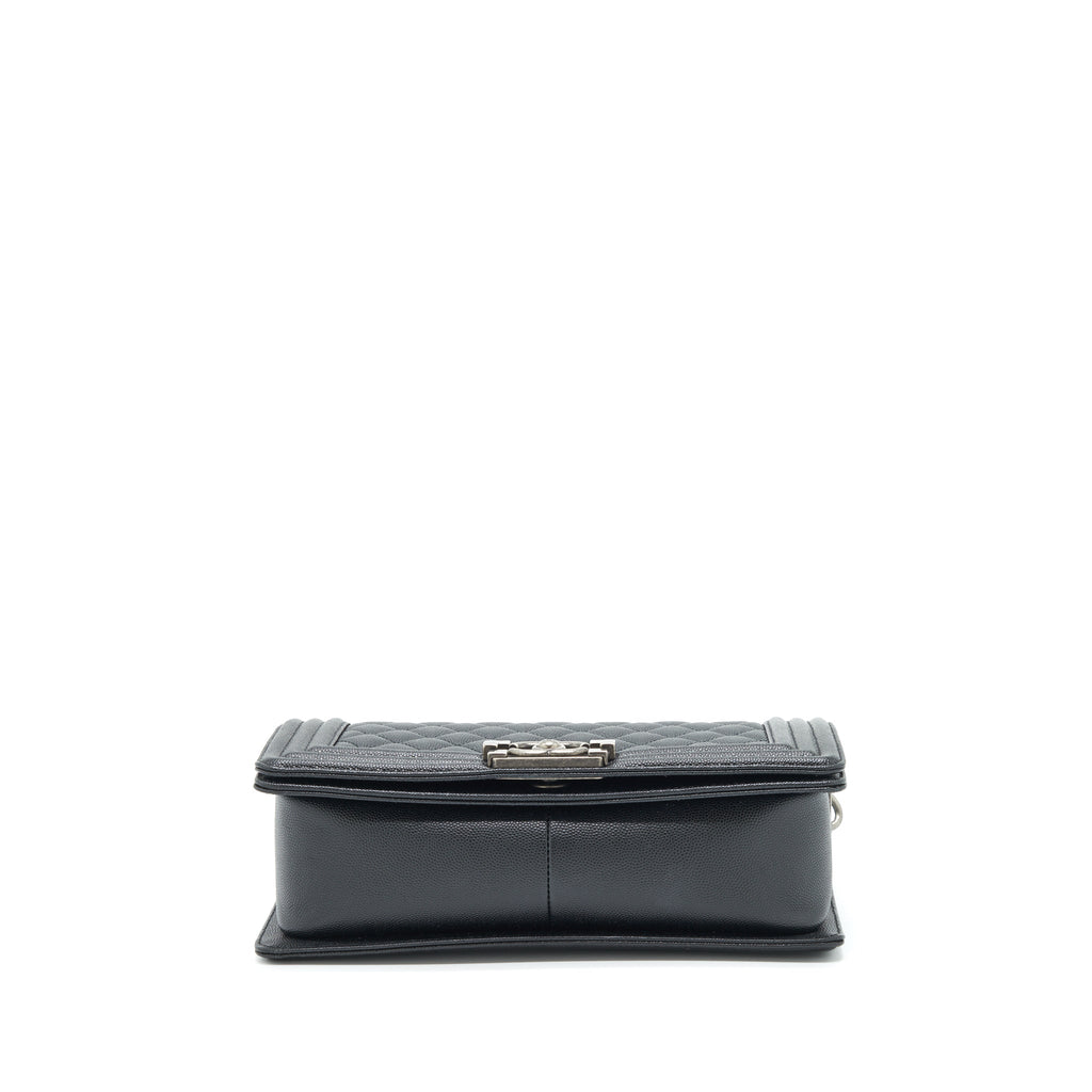 CHANEL MEDIUM BOY BAG CAVIAR BLACK WITH RUTHENIUM SLIVER HARDWARE