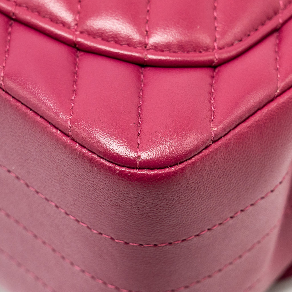 CHANEL MINI SQUARE CHEVRON LAMBSKIN RASPBERRY RED LGHW