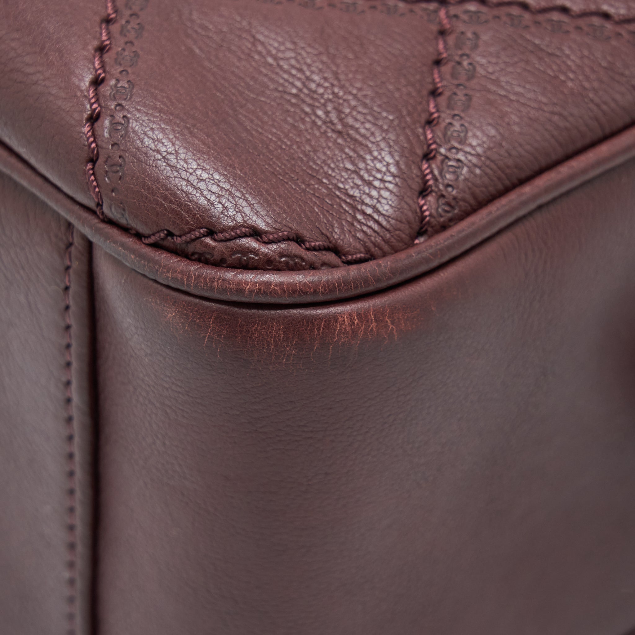 CHANEL JUMBO QUILTED FLAP BAG CALFSKIN BURGUNDY RUTHENIUM HARDWARE