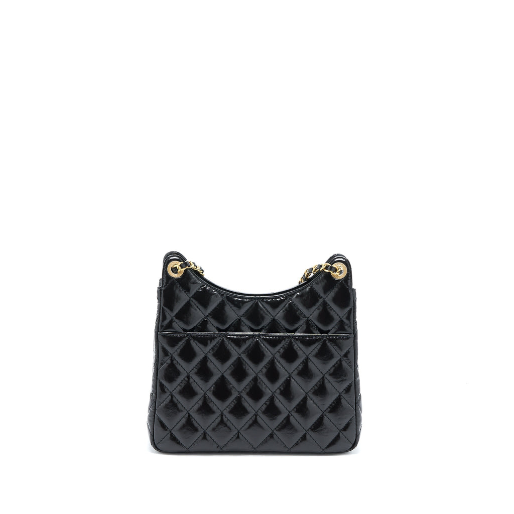 CHANEL 23C HOBO BAG SHINY CALFSKIN BLACK BRUSHED GHW (MICROCHIP)