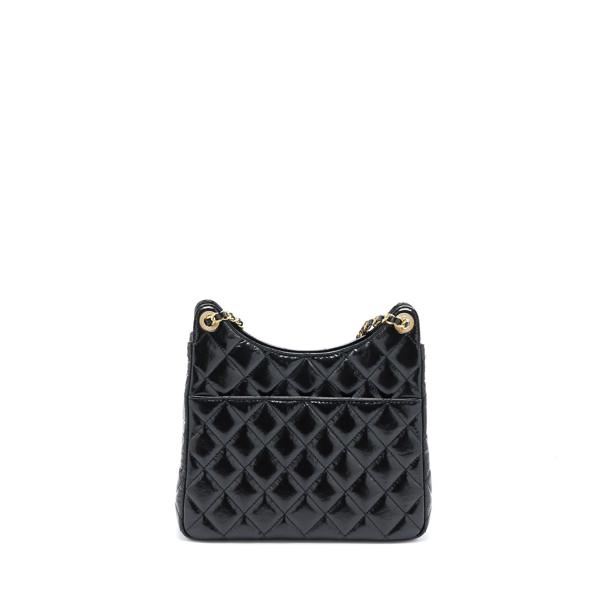 CHANEL 23C HOBO BAG SHINY CALFSKIN BLACK BRUSHED GHW (MICROCHIP)