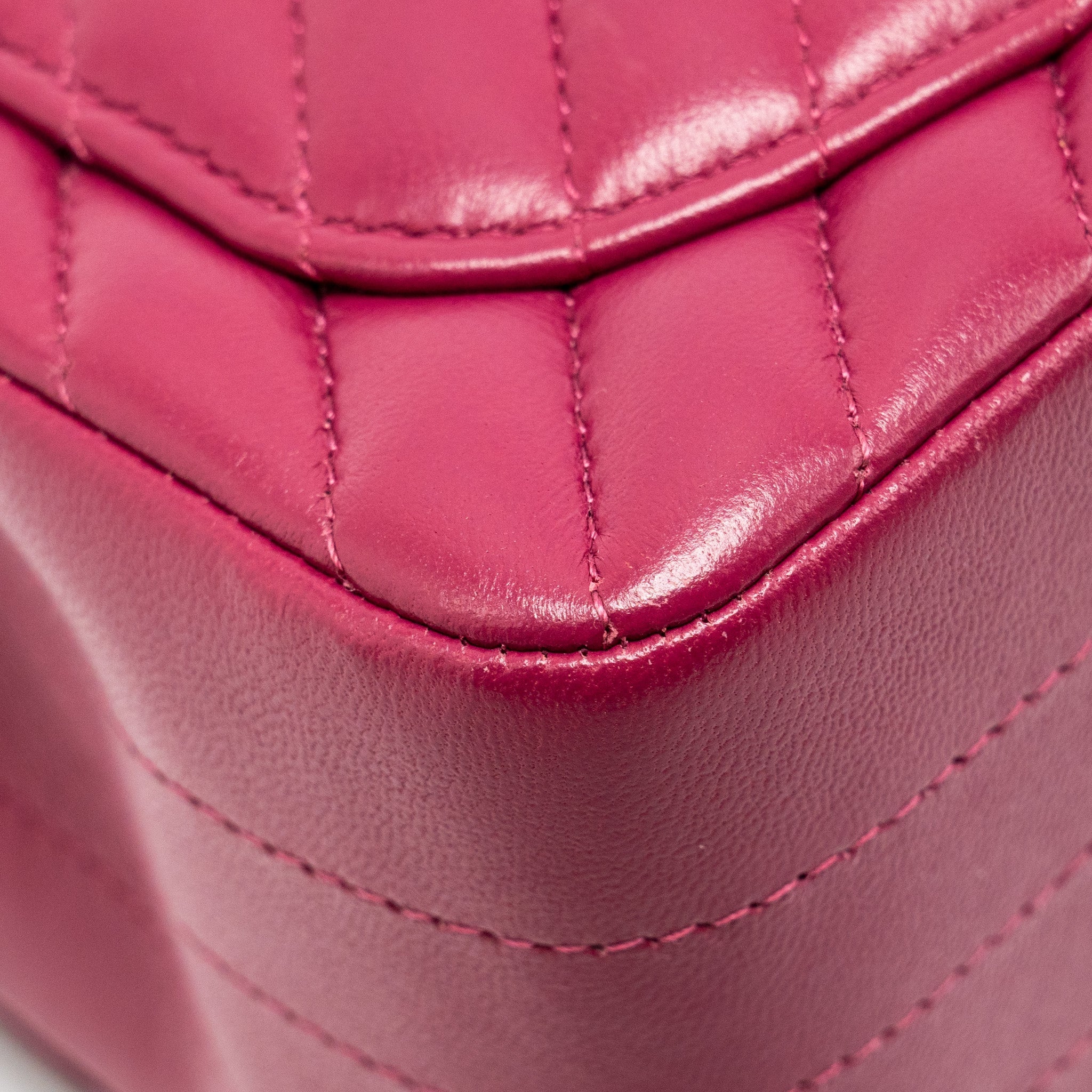 CHANEL MINI SQUARE CHEVRON LAMBSKIN RASPBERRY RED LGHW