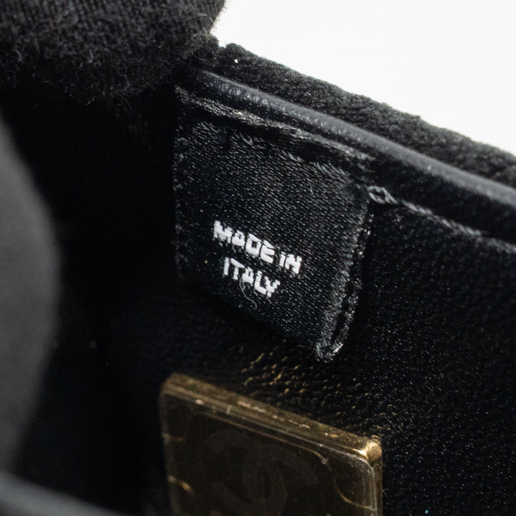 CHANEL MINI BOWLING CLUTCH WITH CHAIN VELVET BLACK GHW (MICROCHIP)