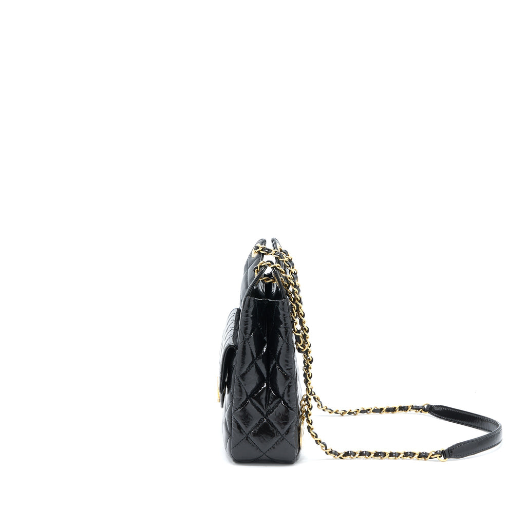 CHANEL 23C HOBO BAG SHINY CALFSKIN BLACK BRUSHED GHW (MICROCHIP)