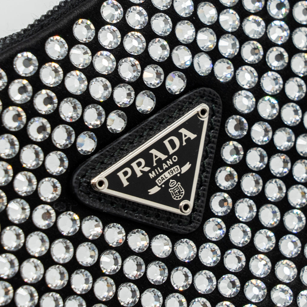 PRADA REEDITION 2000 MINI BAG SATIN WITH CRYSTAL BLACK SHW