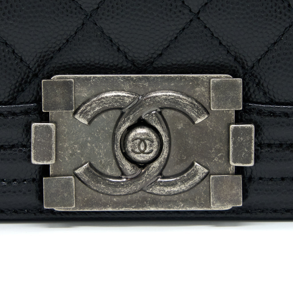 CHANEL SMALL BOY BAG CAVIAR BLACK RUTHENIUM SHW (MICROCHIP)