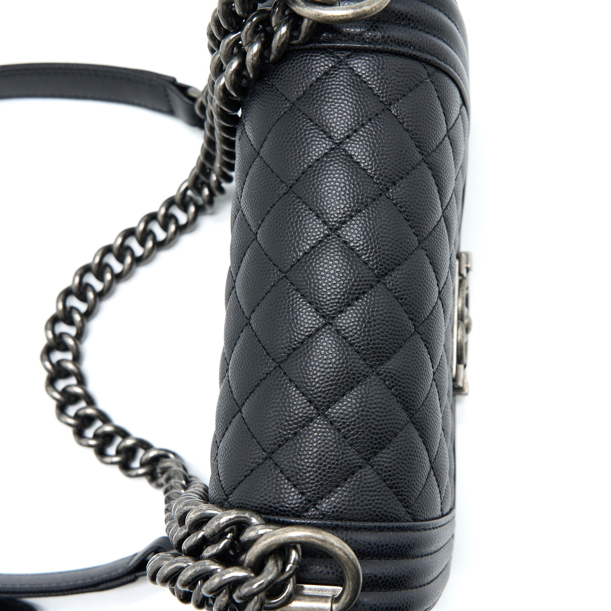 CHANEL SMALL BOY BAG CAVIAR BLACK RUTHENIUM SHW (MICROCHIP)