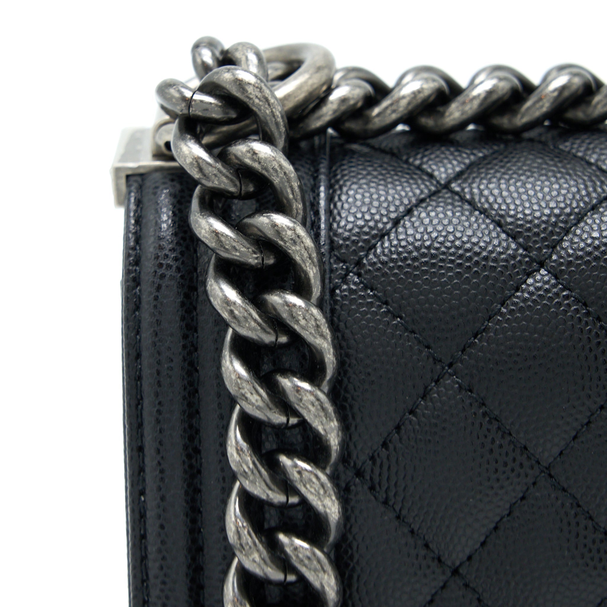 CHANEL SMALL BOY BAG CAVIAR BLACK RUTHENIUM SHW (MICROCHIP)