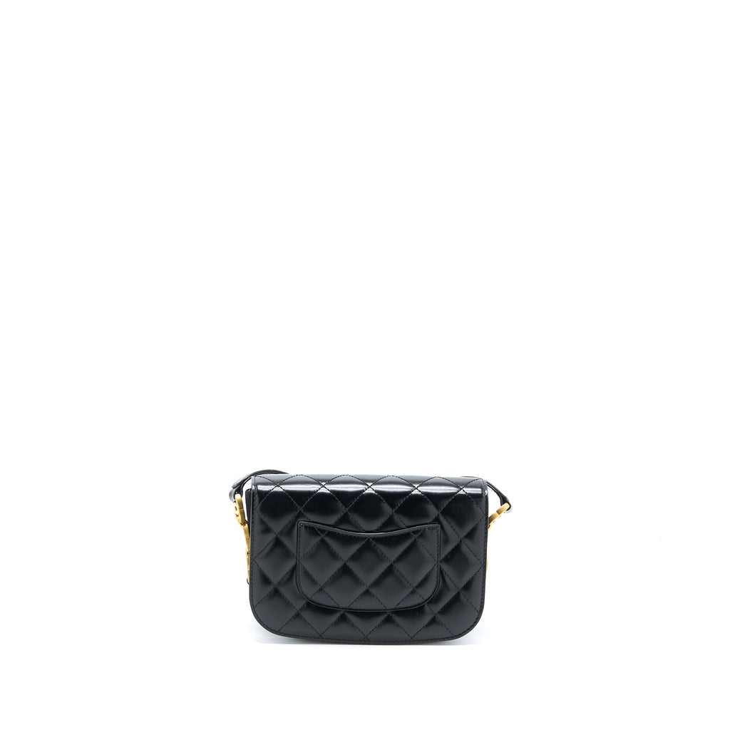 CHANEL CROSSBODY MINI FLAP BAG CC LOGO STRAP CALFSKIN BLACK BRUSHED GHW (MICROCHIP)