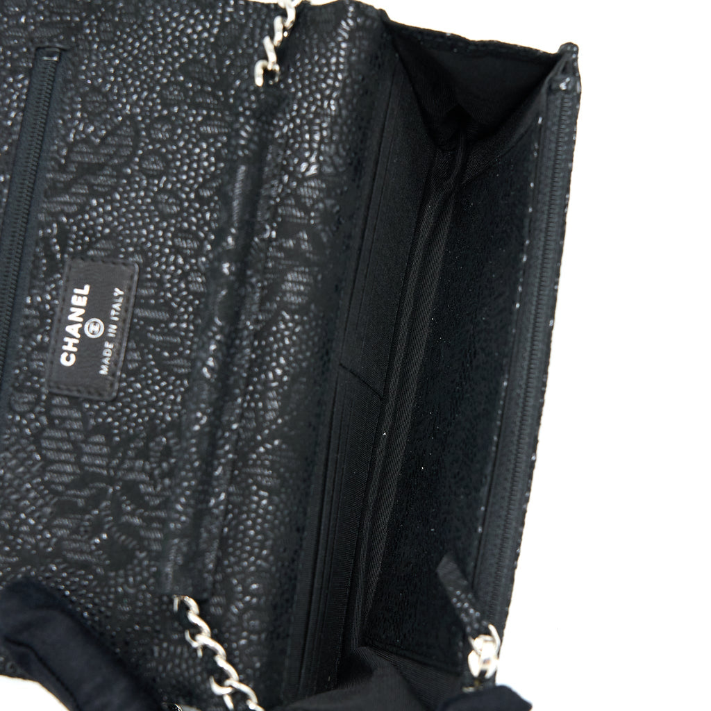 CHANEL SEASONAL WALLET ON CHAIN FABRIC BLACK SHW