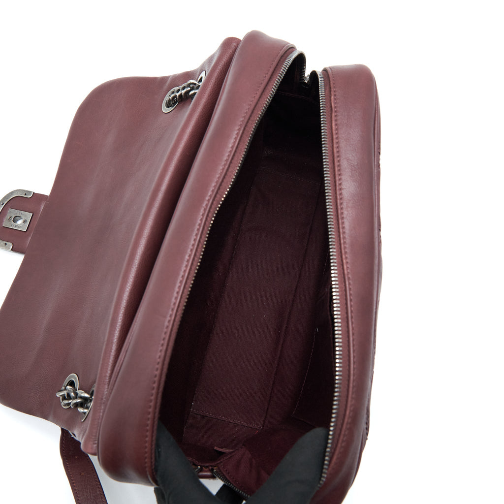 CHANEL JUMBO QUILTED FLAP BAG CALFSKIN BURGUNDY RUTHENIUM HARDWARE
