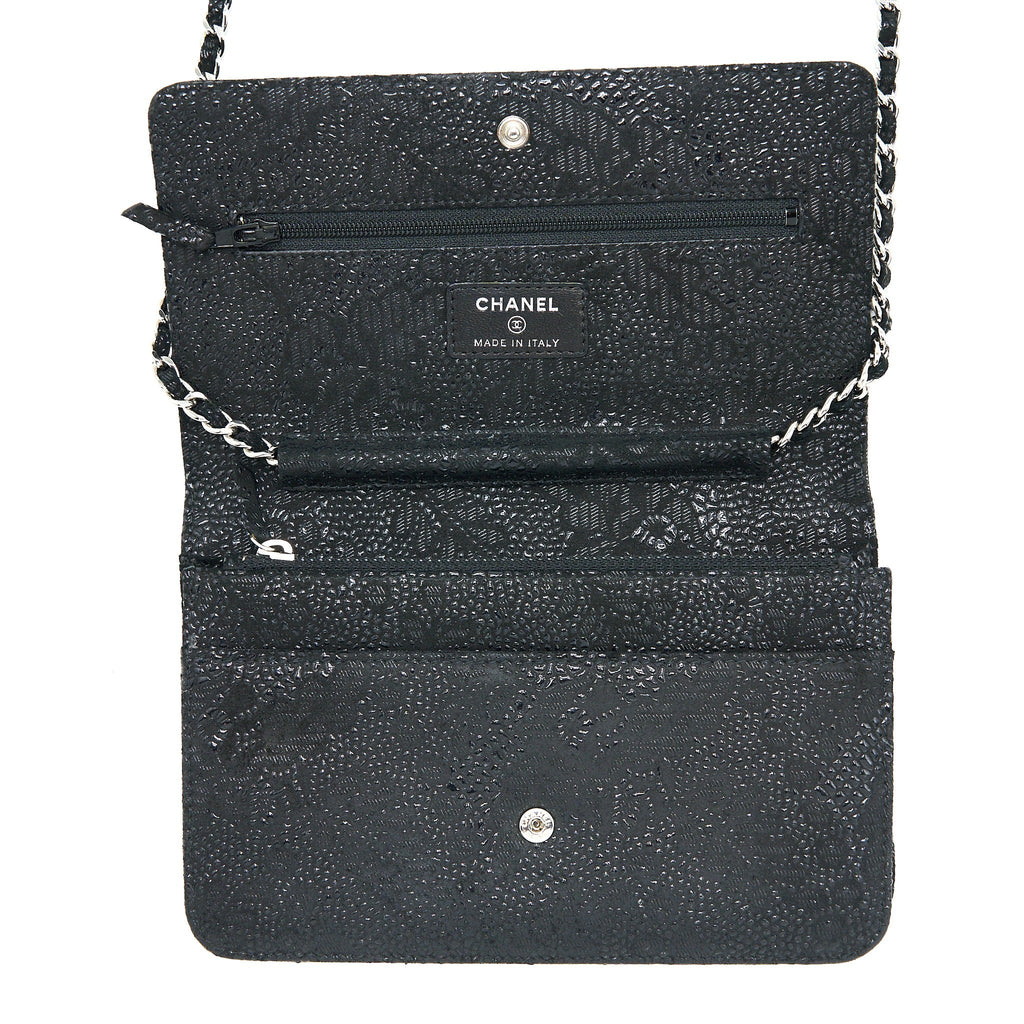 CHANEL SEASONAL WALLET ON CHAIN FABRIC BLACK SHW