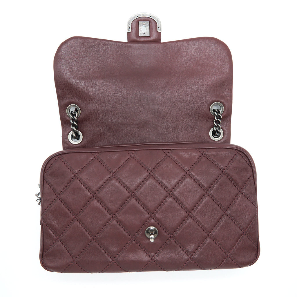 CHANEL JUMBO QUILTED FLAP BAG CALFSKIN BURGUNDY RUTHENIUM HARDWARE