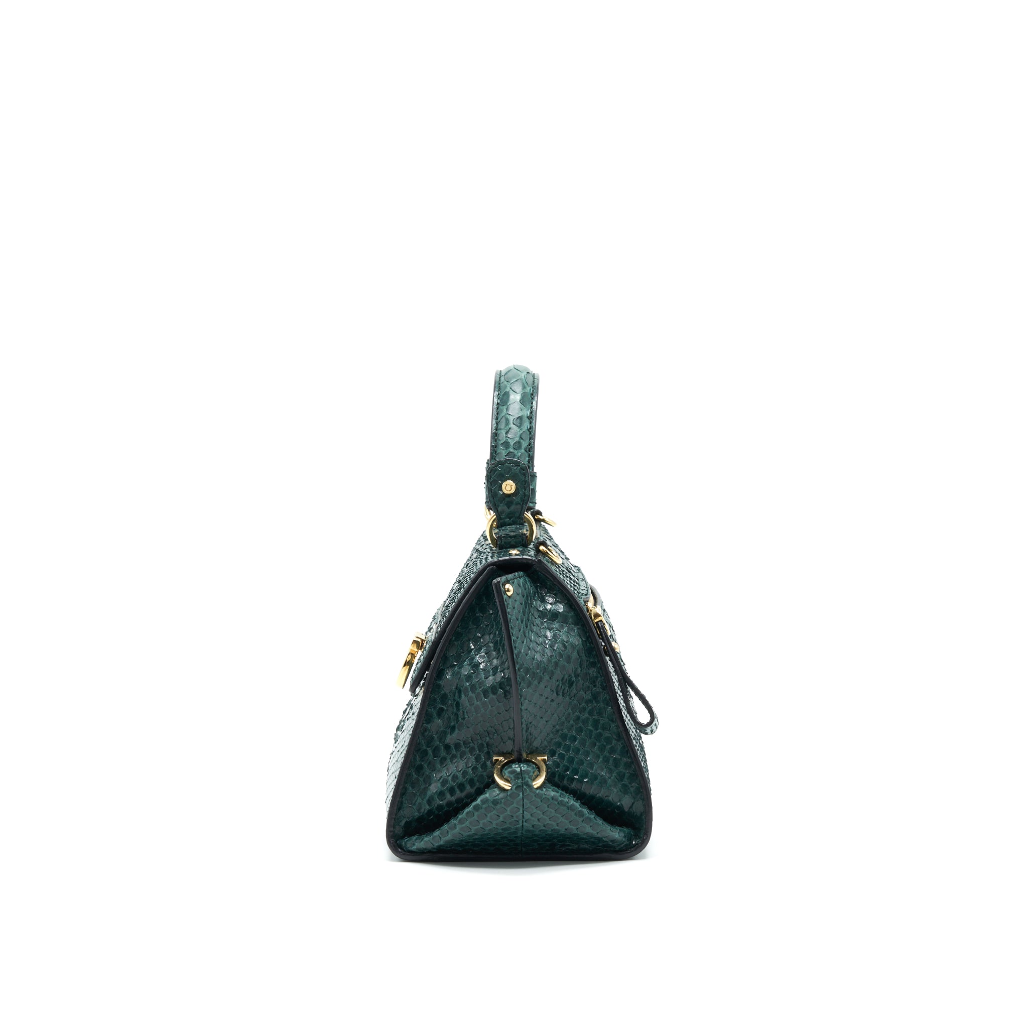 FERRAGAMO PYTHON LEATHER TOPHANDLE TOTE BAG DARK GREEN GHW