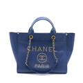 CHANEL DEAUVILLE TOTE BAG GRAINED CALFSKIN NAVY GHW
