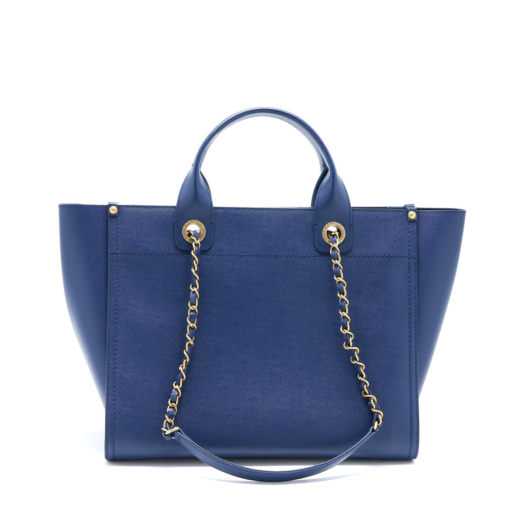 CHANEL DEAUVILLE TOTE BAG GRAINED CALFSKIN NAVY GHW