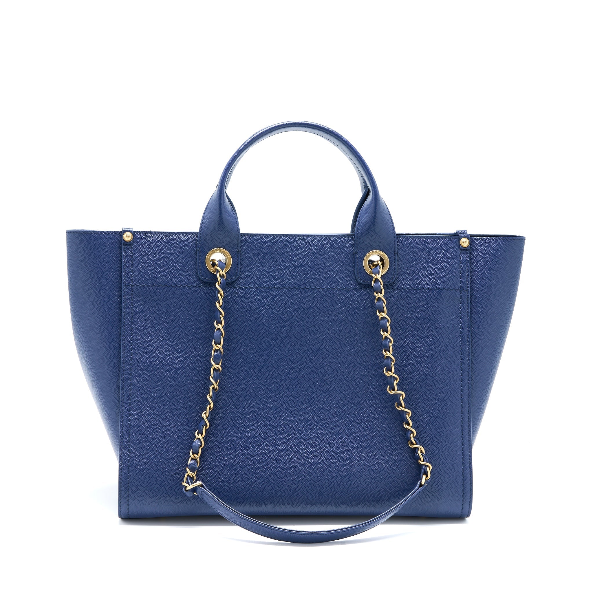 CHANEL DEAUVILLE TOTE BAG GRAINED CALFSKIN NAVY GHW