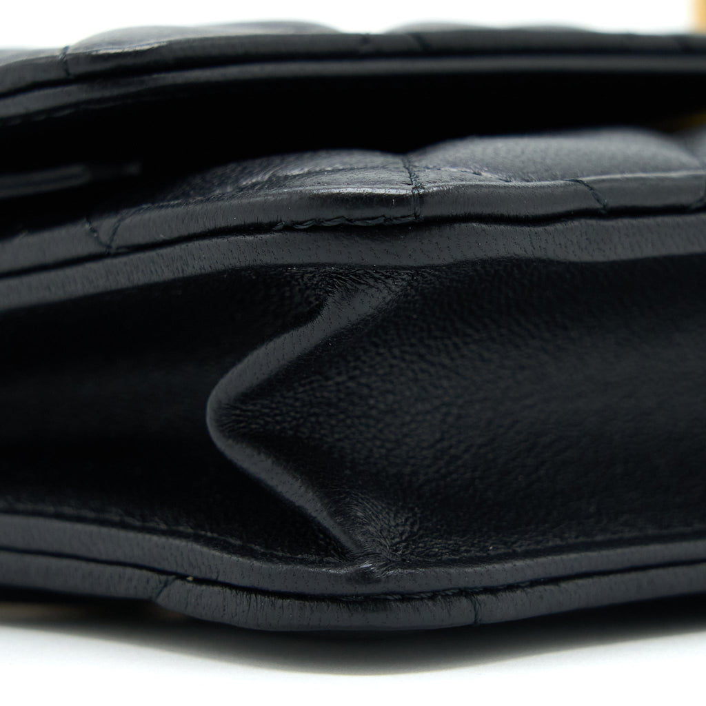 CHANEL PEARL CRUSH WALLET ON CHAIN LAMBSKIN BLACK GHW (MICROCHIP)