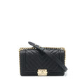 CHANEL MEDIUM BOY CHEVRON CAVIAR BLACK LGHW