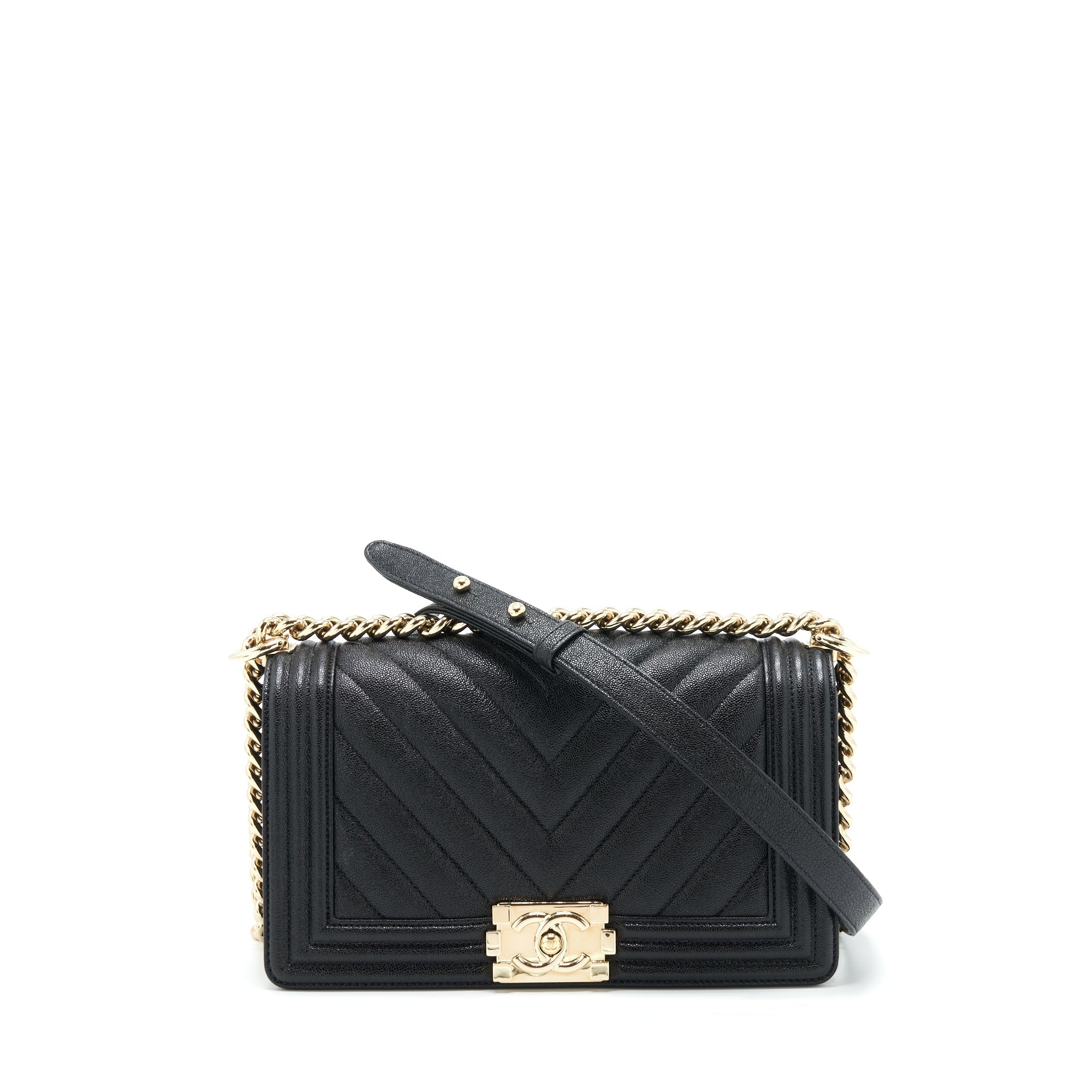 CHANEL MEDIUM BOY CHEVRON CAVIAR BLACK LGHW