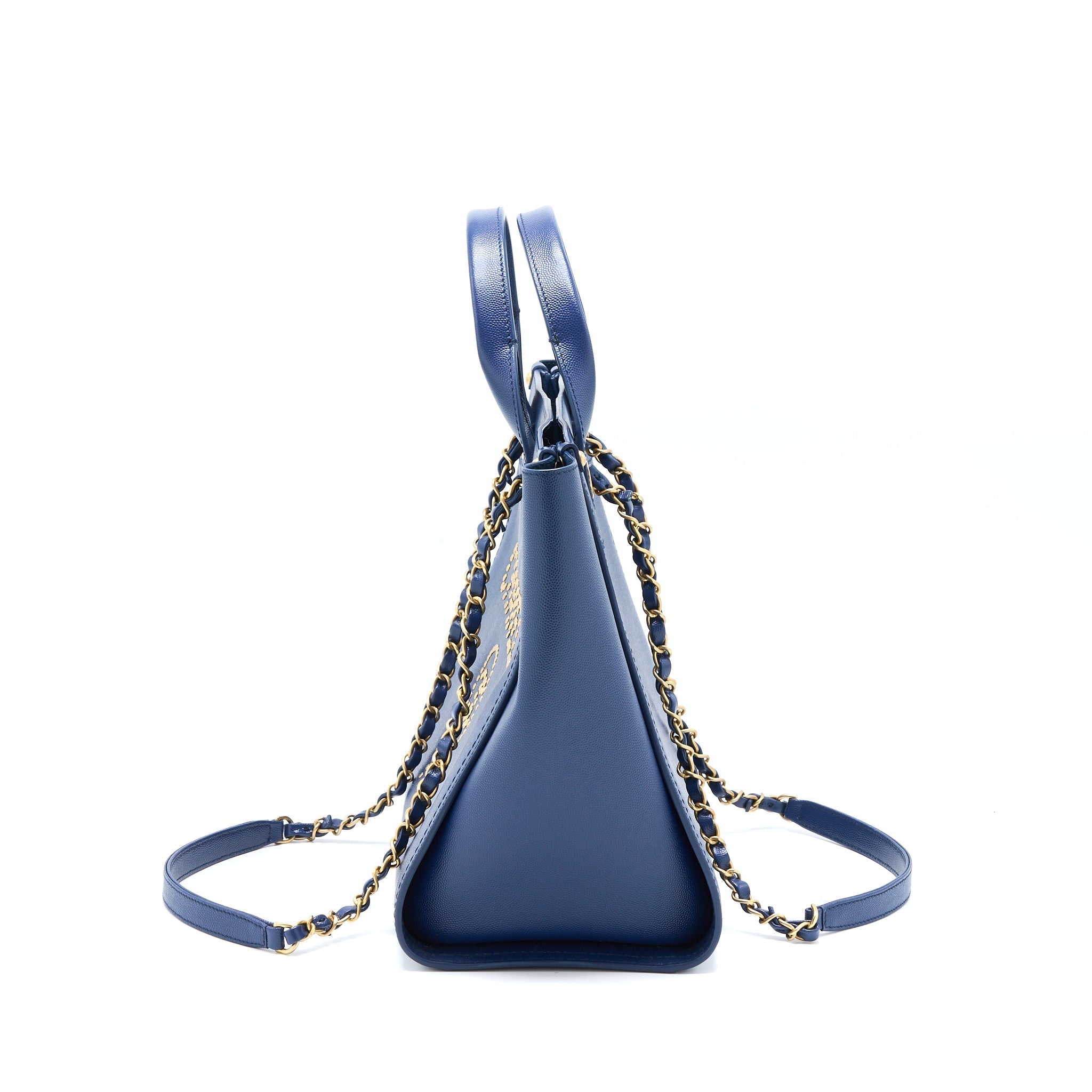 CHANEL DEAUVILLE TOTE BAG GRAINED CALFSKIN NAVY GHW
