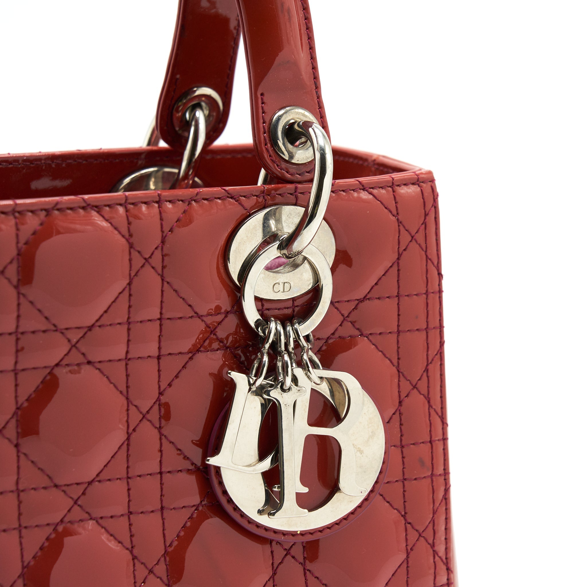 DIOR MEDIUM LADY DIOR PATENT CORAL PINK LGHW
