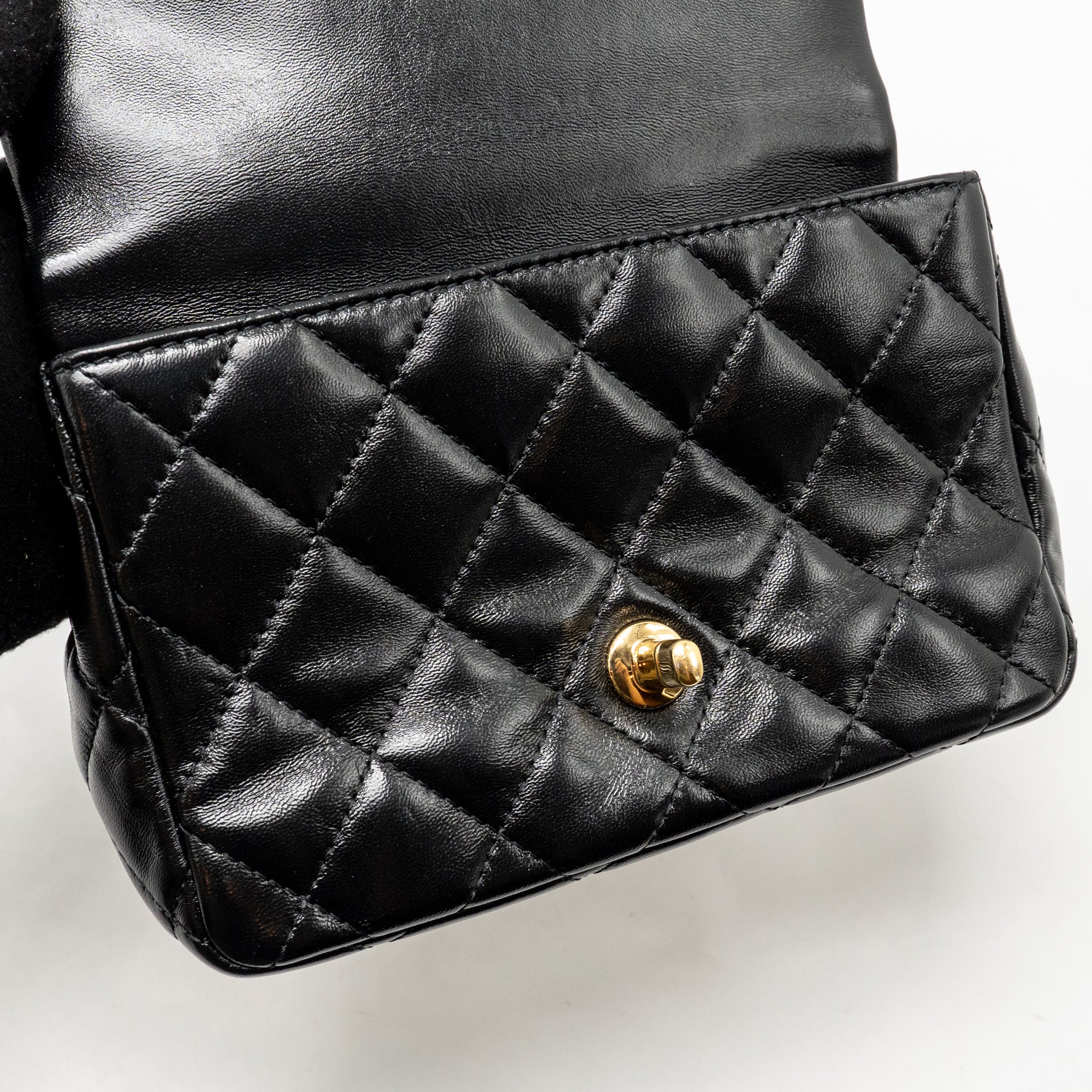 CHANEL TOP HANDLE FLAP BAG SHINY LAMBSKIN BLACK GHW (MICROCHIP)