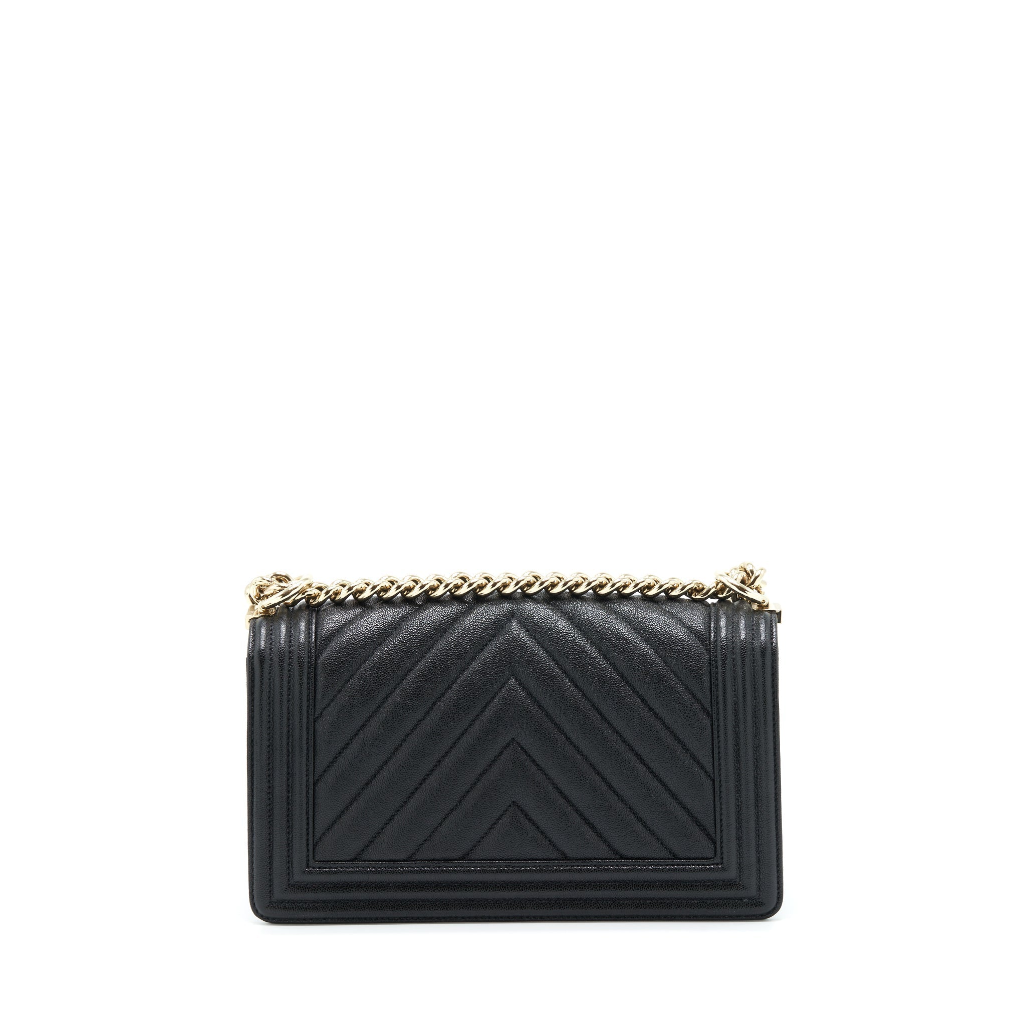 CHANEL MEDIUM BOY CHEVRON CAVIAR BLACK LGHW
