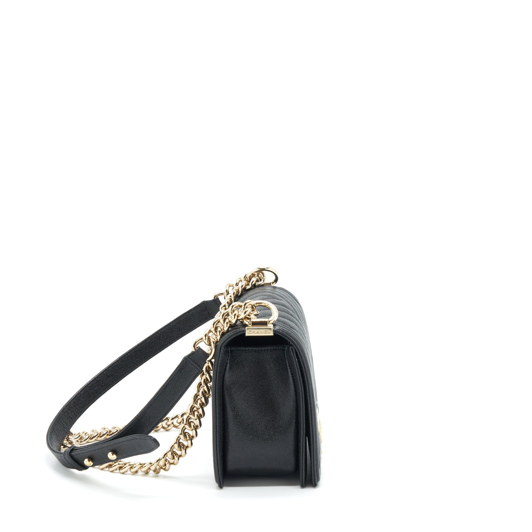 CHANEL MEDIUM BOY CHEVRON CAVIAR BLACK LGHW