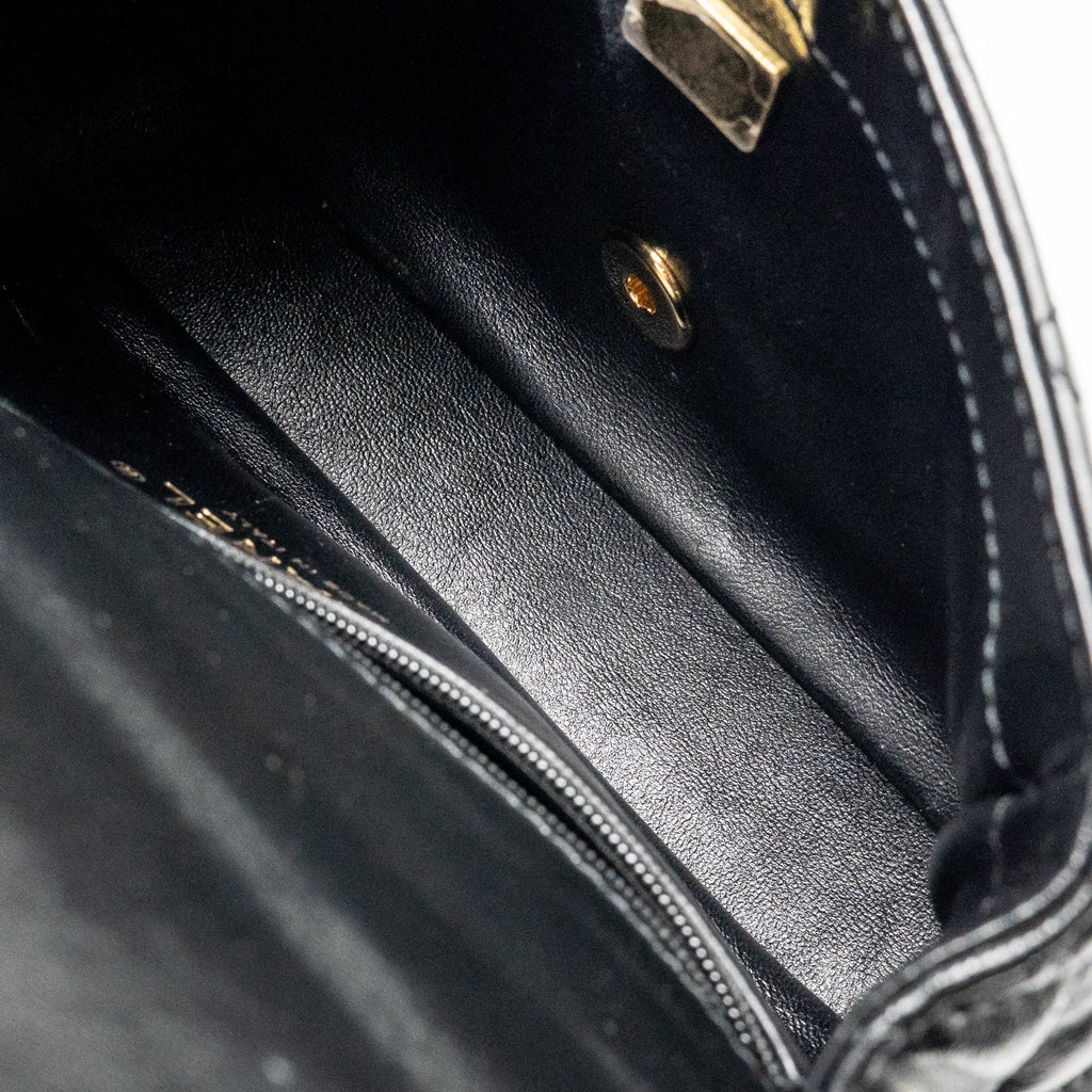 CHANEL TOP HANDLE FLAP BAG SHINY LAMBSKIN BLACK GHW (MICROCHIP)