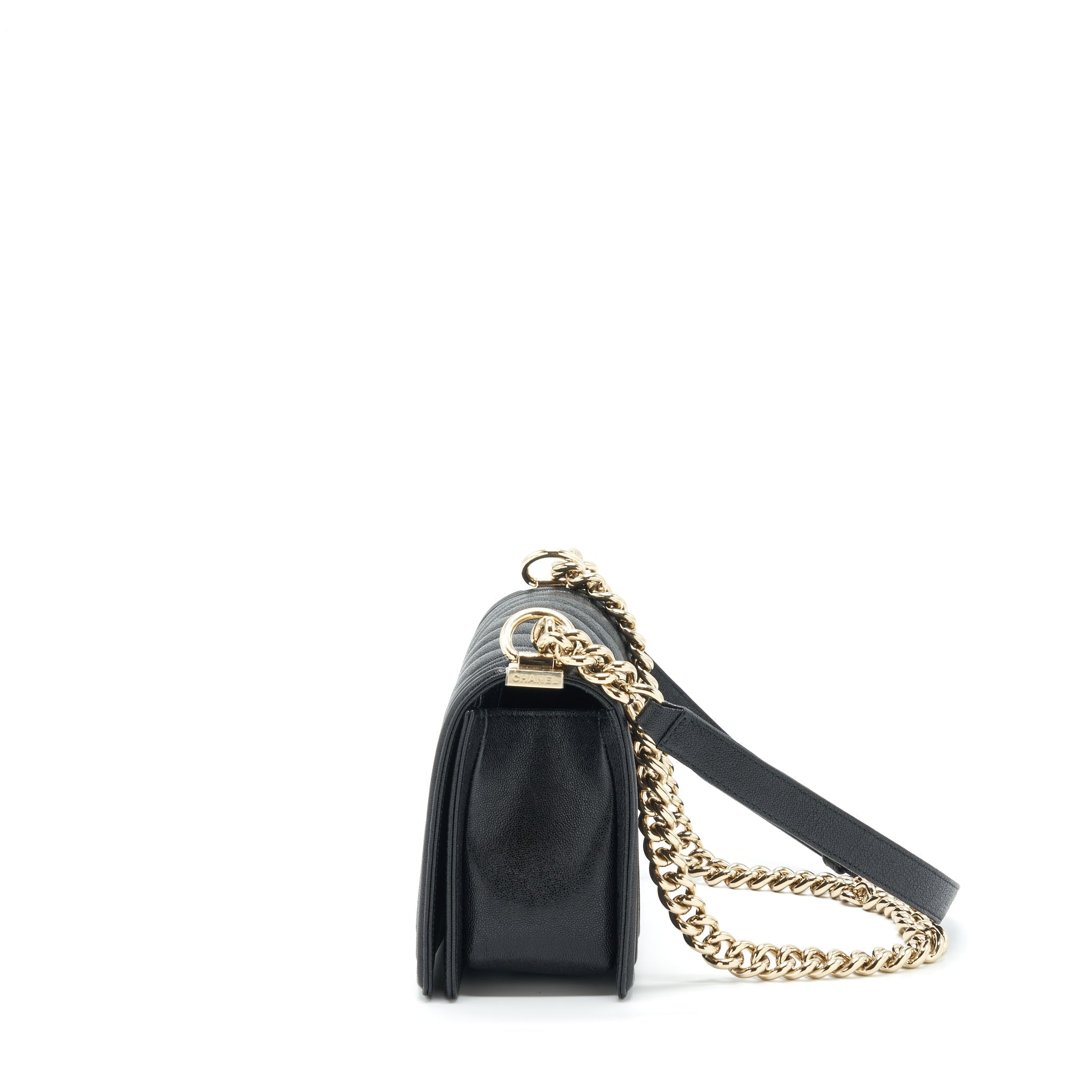 CHANEL MEDIUM BOY CHEVRON CAVIAR BLACK LGHW