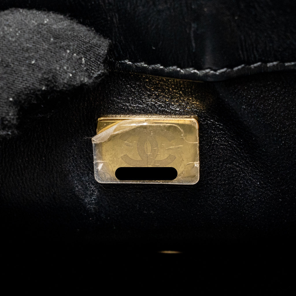 CHANEL TOP HANDLE FLAP BAG SHINY LAMBSKIN BLACK GHW (MICROCHIP)