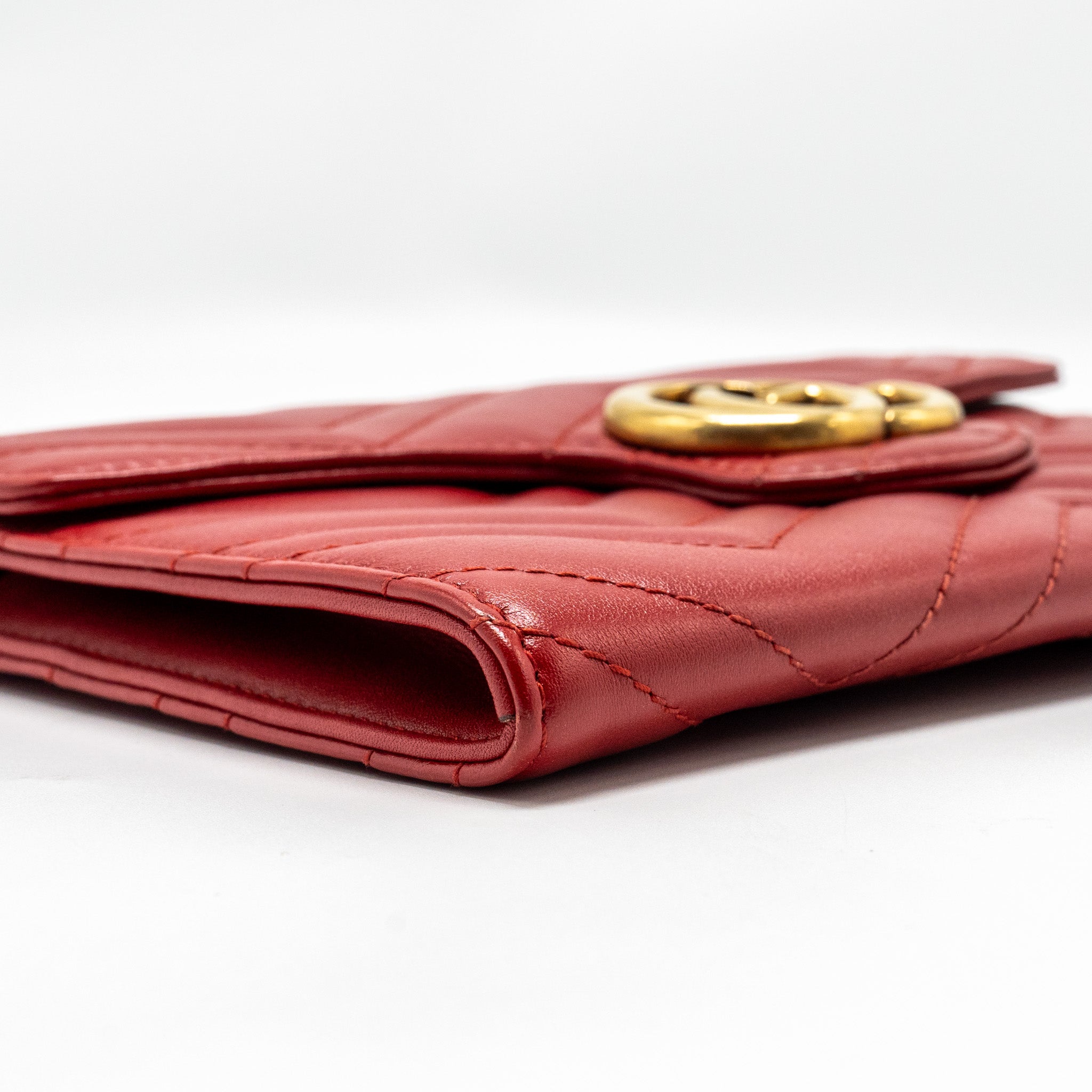 GUCCI MARMONT FLAP WALLET WITH CHAIN CALFSKIN RED GHW