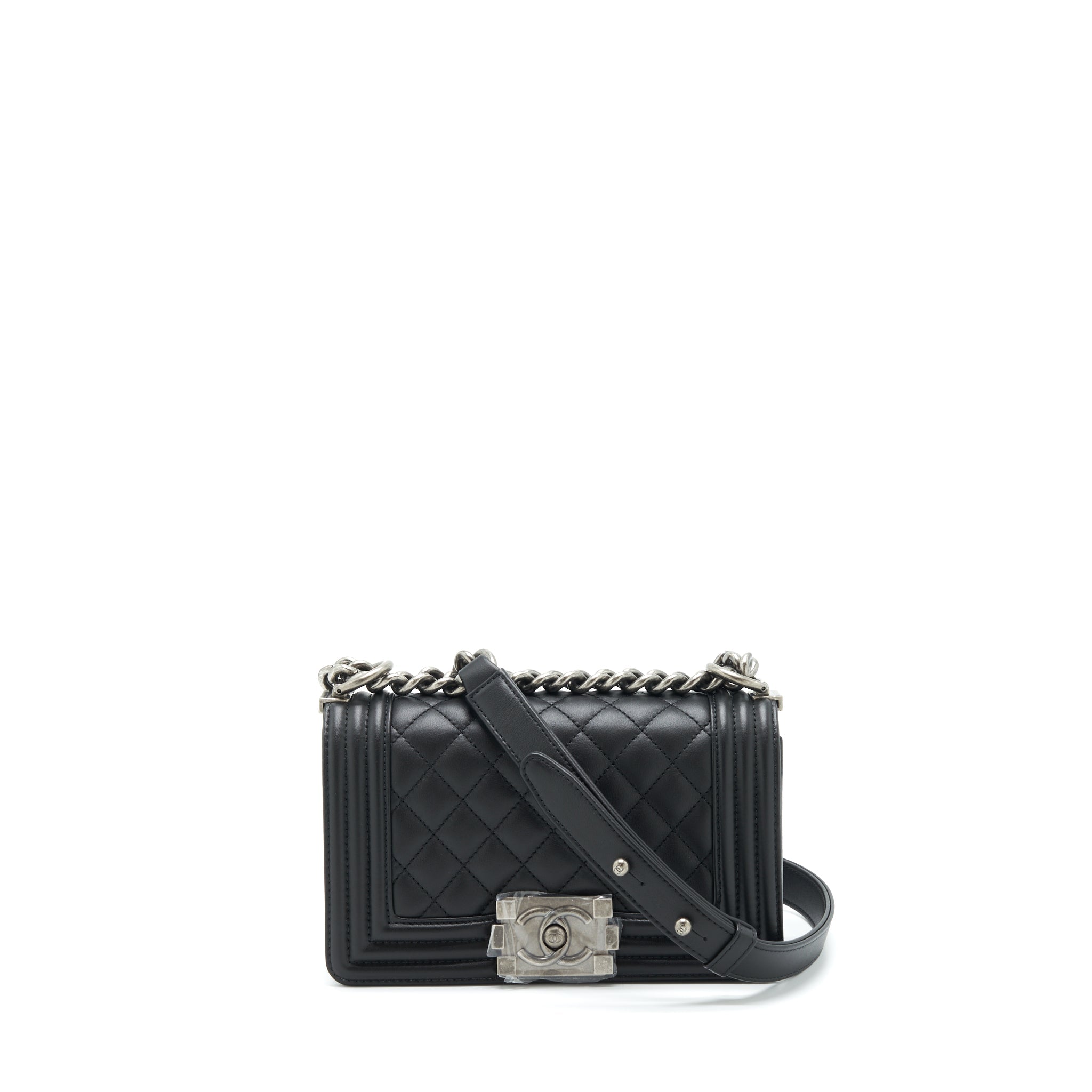 CHANEL SMALL BOY CALFSKIN BLACK RUTHENIUM SLIVER HARDWARE