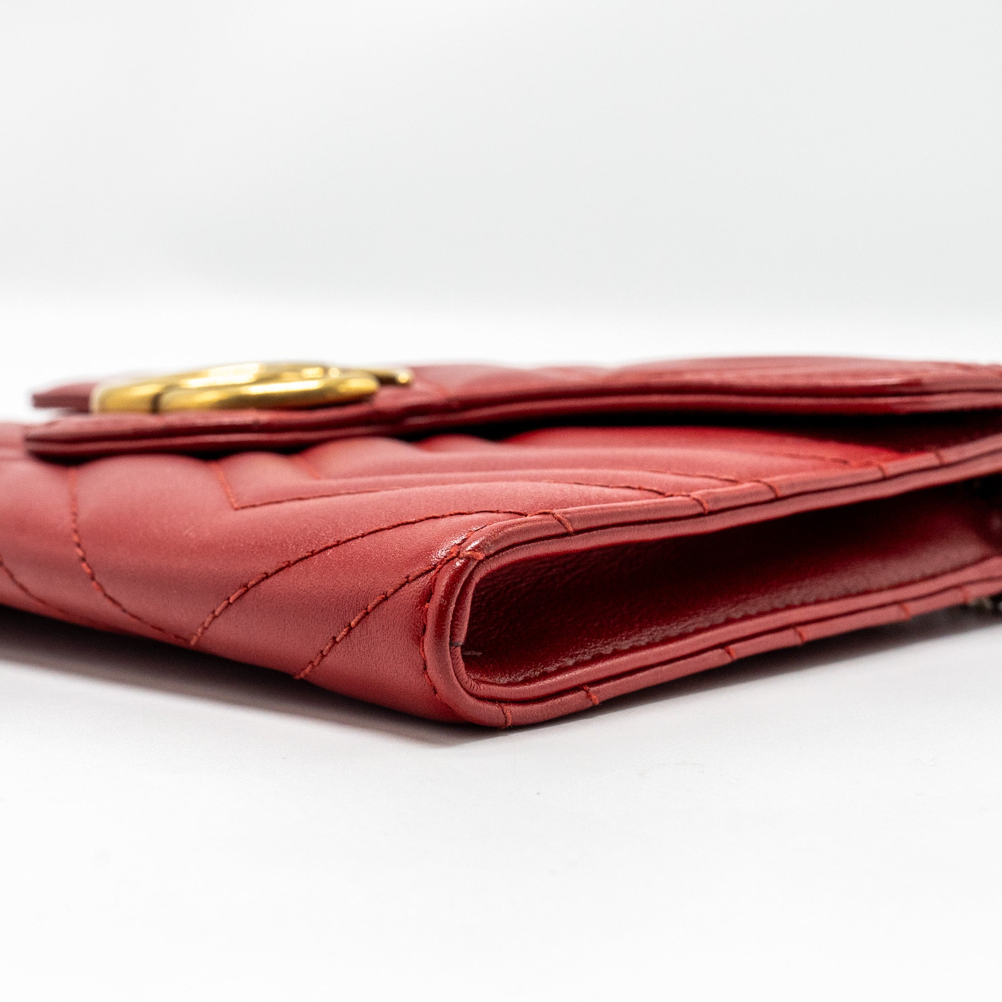 GUCCI MARMONT FLAP WALLET WITH CHAIN CALFSKIN RED GHW