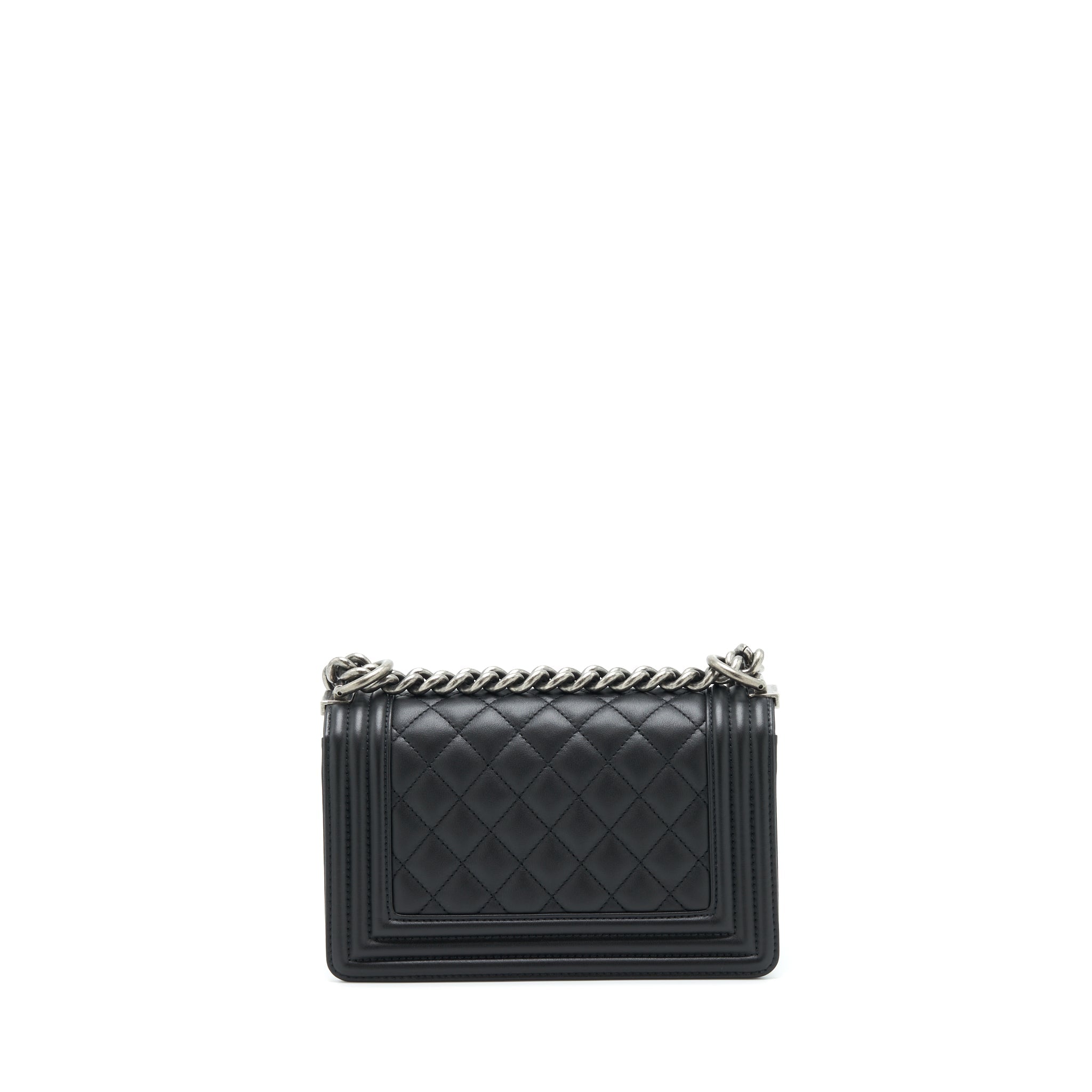 CHANEL SMALL BOY CALFSKIN BLACK RUTHENIUM SLIVER HARDWARE